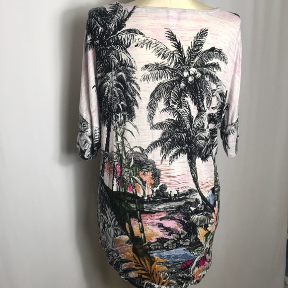 🌻 3/25 🌻 NWOT CJ Banks Paradise Palms Blouse - Picture 4 of 7